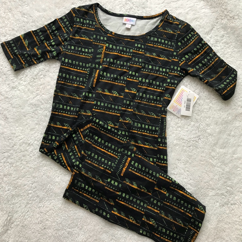 NWT Lularoe Julia Dress Geometric Pattern Black XS